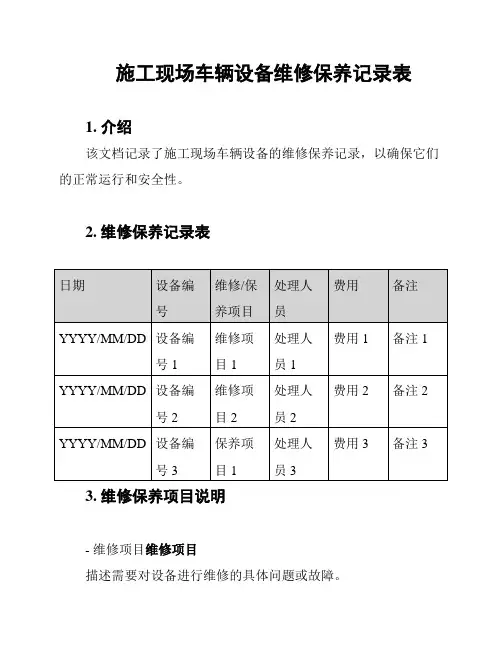 施工现场车辆设备维修保养记录表