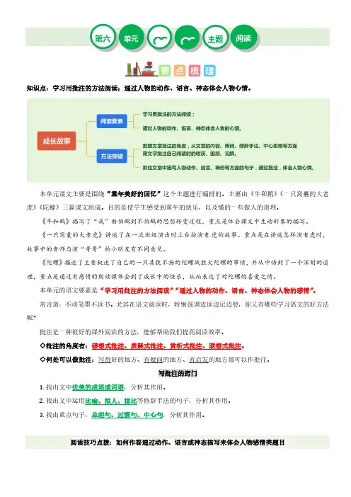 第六单元“成长故事”(主题阅读)-2023-2024学年四年级语文上册阅读理解(统编版)