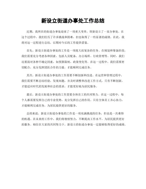 新设立街道办事处工作总结