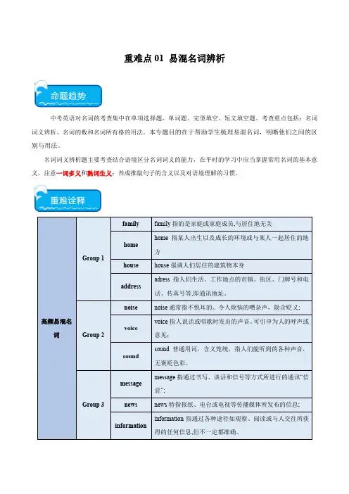 2024中考备考英语重难点01 易混名词辨析(解析版)
