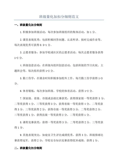 班级量化加扣分细则范文