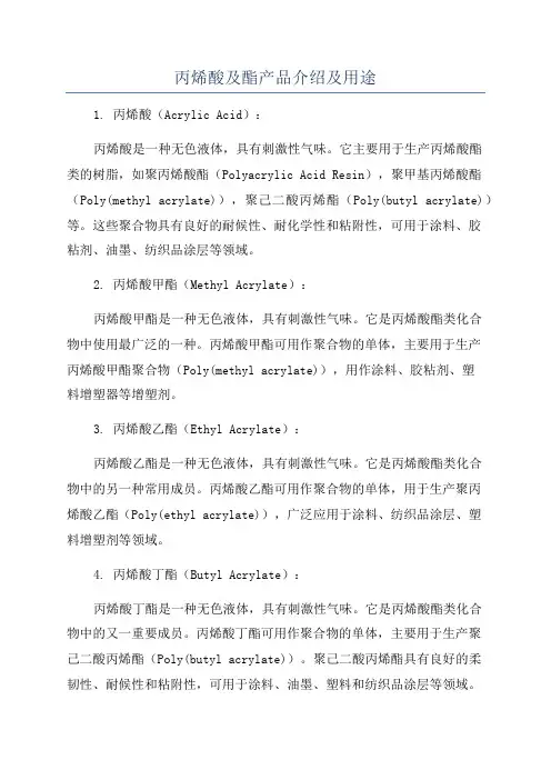 丙烯酸及酯产品介绍及用途