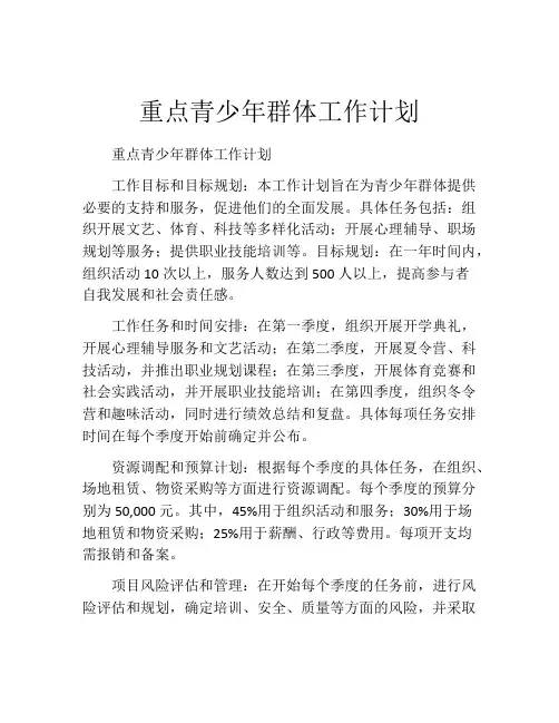 重点青少年群体工作计划