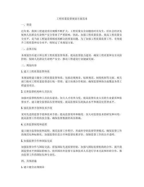 工程质量监督规划方案范本