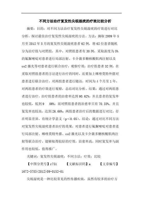 不同方法治疗复发性尖锐湿疣的疗效比较分析