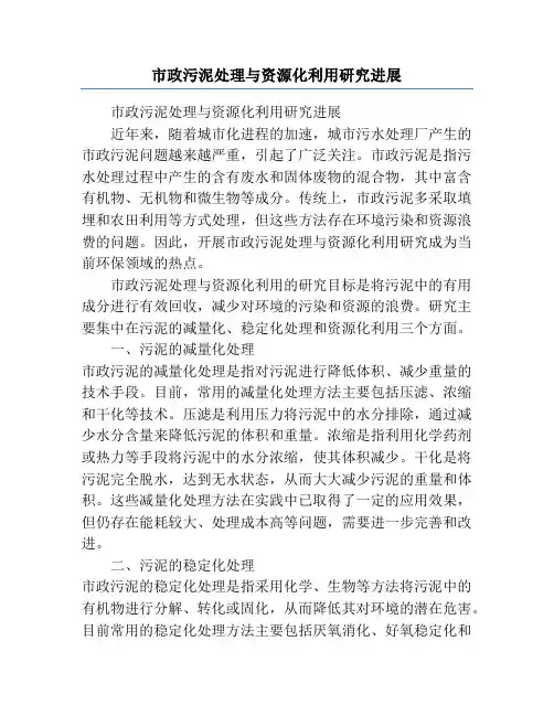 市政污泥处理与资源化利用研究进展