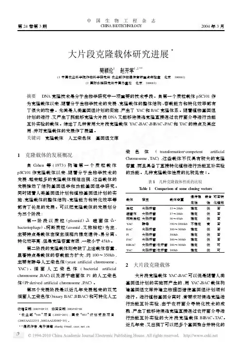 大片段克隆载体研究进展
