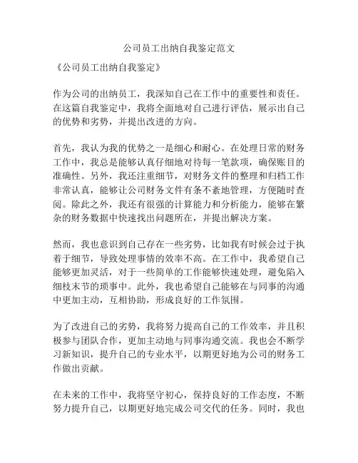 公司员工出纳自我鉴定范文