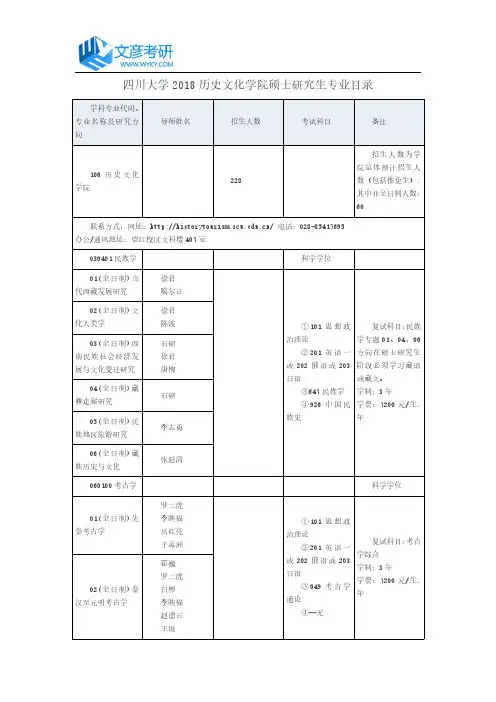 四川大学2018历史文化学院硕士研究生专业目录_川大考研论坛