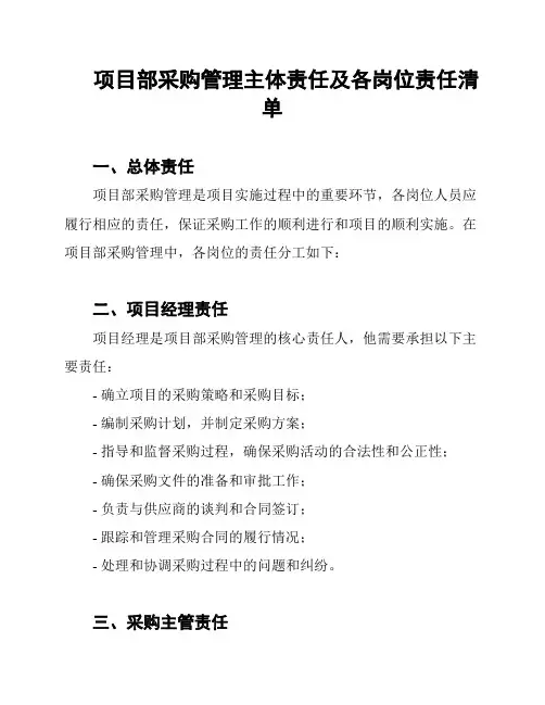 项目部采购管理主体责任及各岗位责任清单