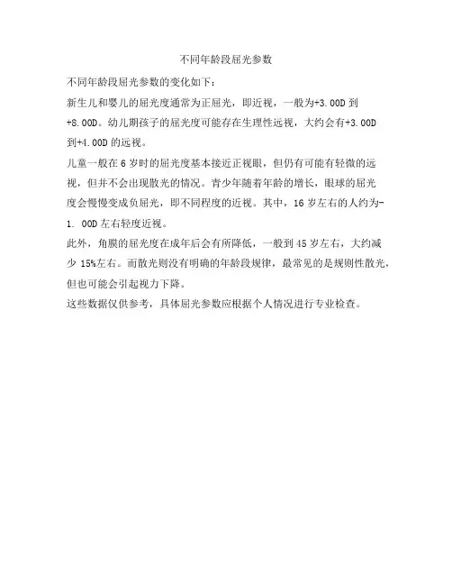 不同年龄段屈光参数