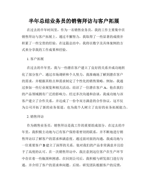 半年总结业务员的销售拜访与客户拓展
