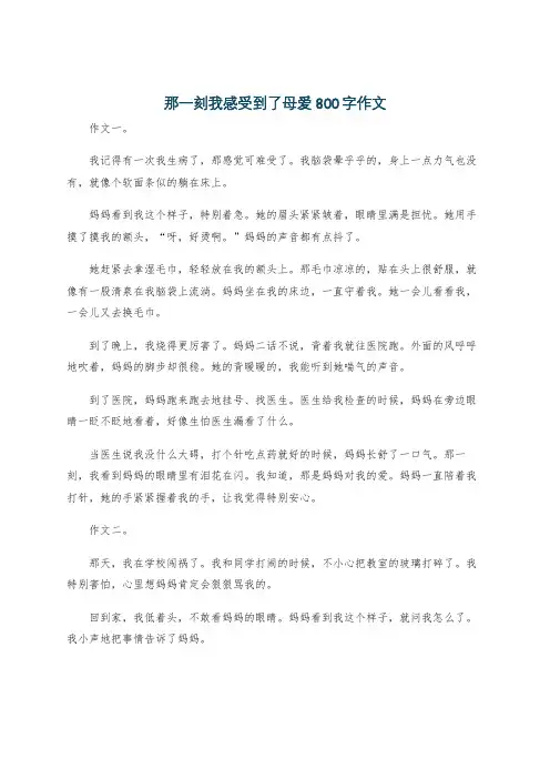 那一刻我感受到了母爱800字作文