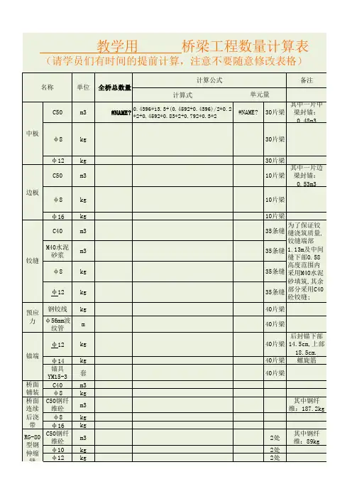 6.桥工程量计算表格计算模板