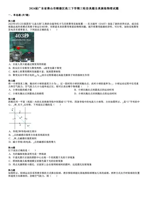 2024届广东省佛山市顺德区高三下学期三轮仿真题全真演练物理试题