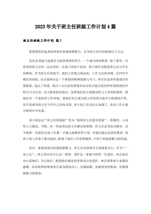 2023年关于班主任班级工作计划4篇