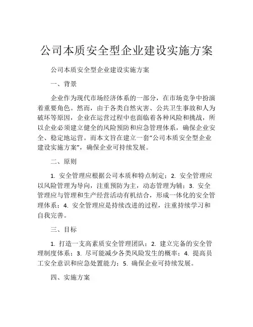 公司本质安全型企业建设实施方案