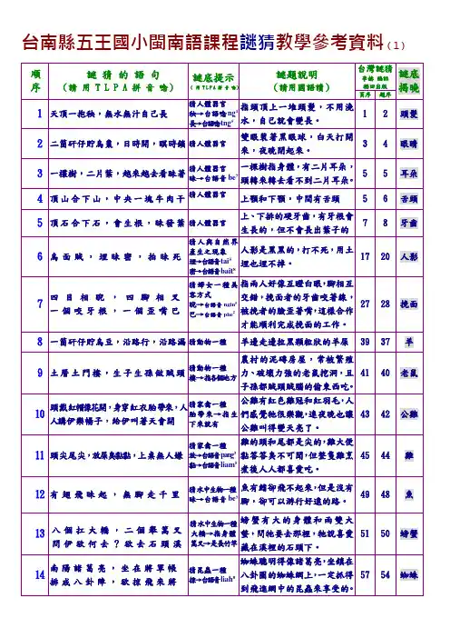 台南县五王国小闽南语课程谜猜教学参考资料(1)