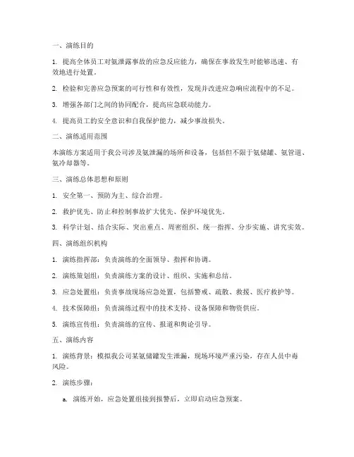 氨泄露应急救援演练方案