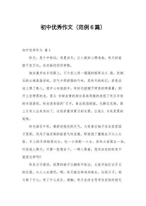 初中优秀作文(范例6篇)