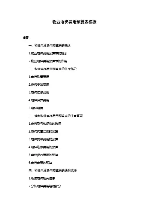物业电梯费用预算表模板