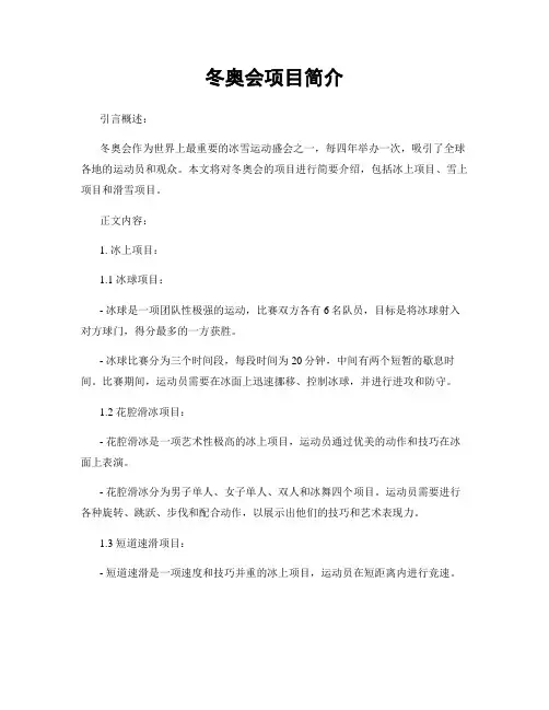 冬奥会项目简介