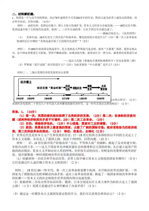 世界历史重要问答题