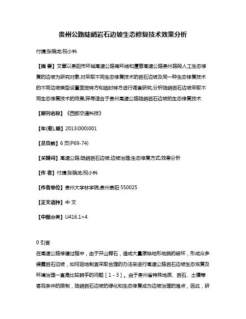 贵州公路陡峭岩石边坡生态修复技术效果分析
