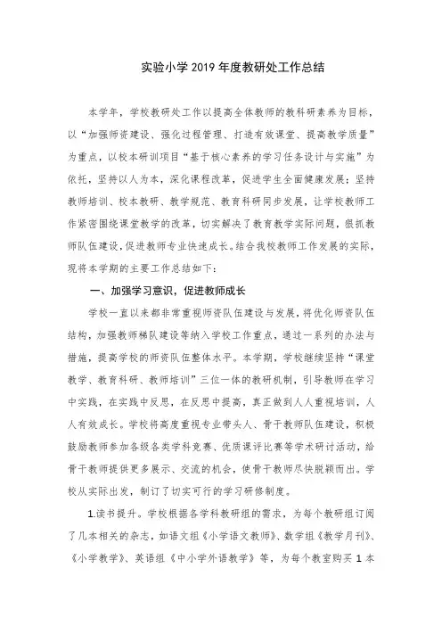 实验小学2019年度教研处工作总结