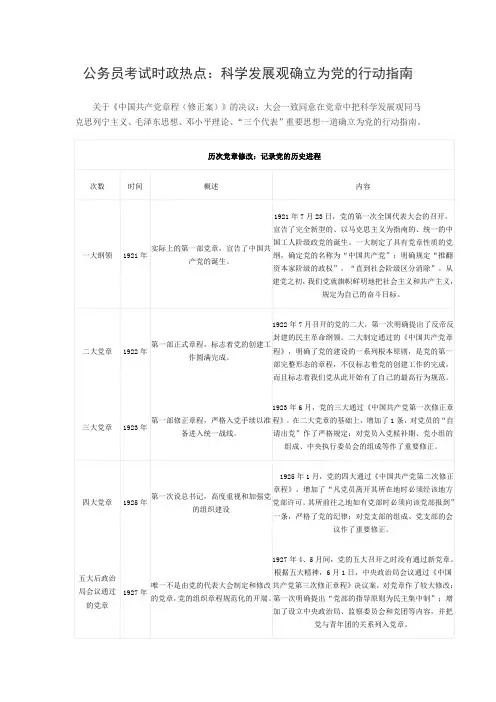 公务员考试时政热点：科学发展观确立为党的行动指南