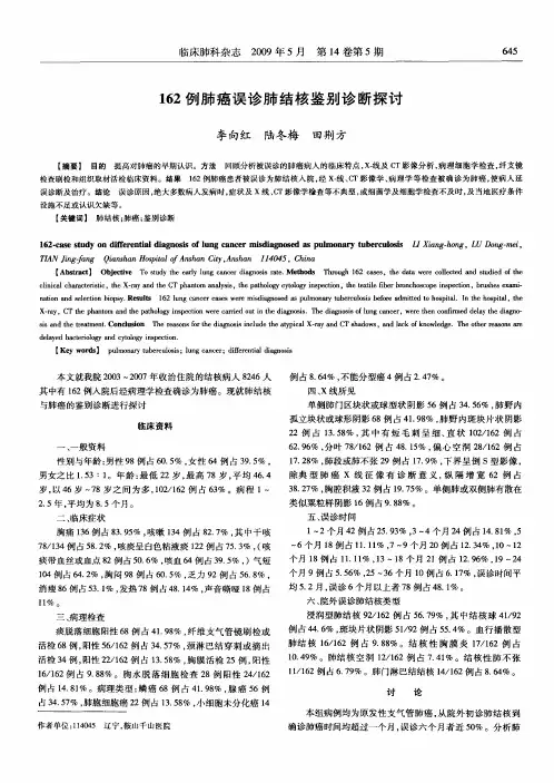 162例肺癌误诊肺结核鉴别诊断探讨