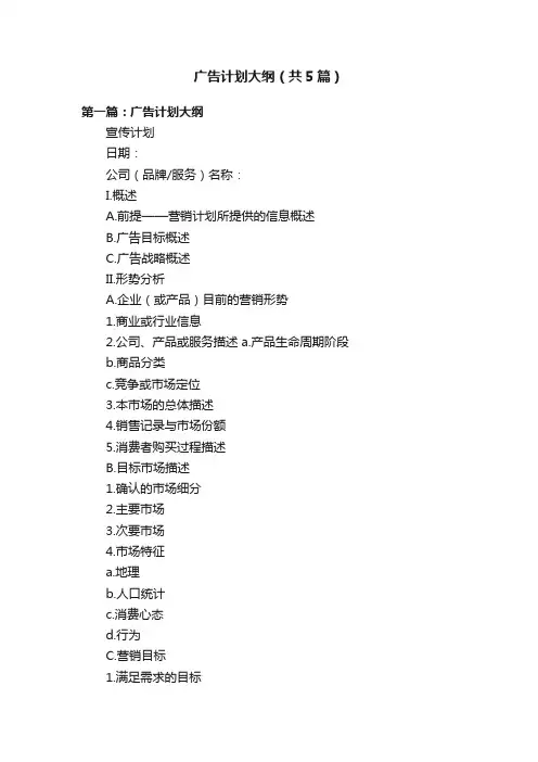 广告计划大纲（共5篇）