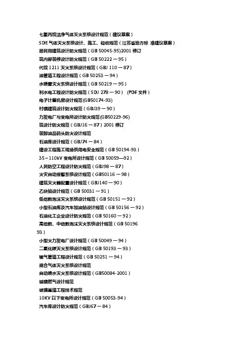 消防设计规范大全 目录