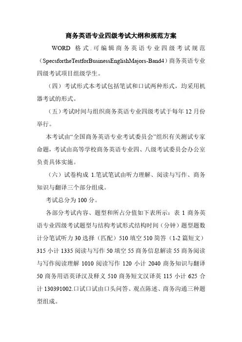 商务英语专业四级考试大纲和规范方案.doc