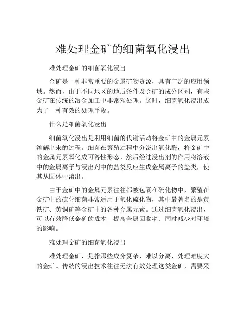 难处理金矿的细菌氧化浸出