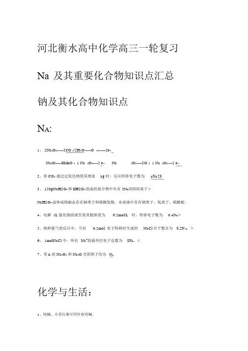 河北衡水高中化学高三一轮复习Na及其重要化合物知识点汇总