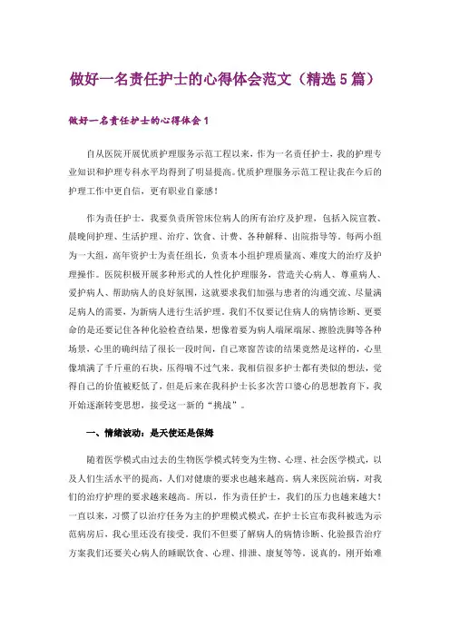 做好一名责任护士的心得体会范文（精选5篇）