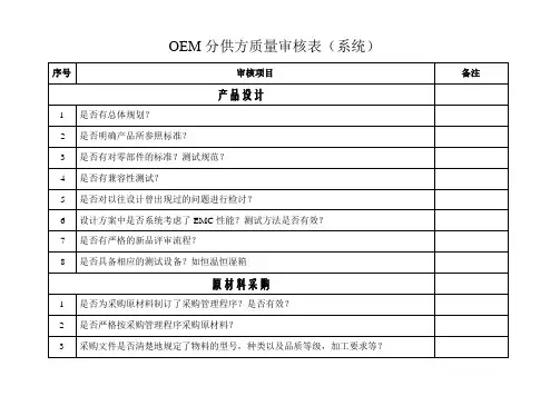 OEM分供方质量审核表