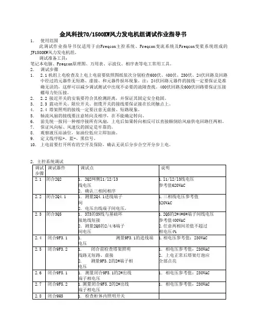 F1.5MW兆瓦机调试作业指导书
