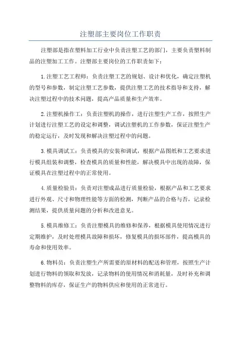 注塑部主要岗位工作职责