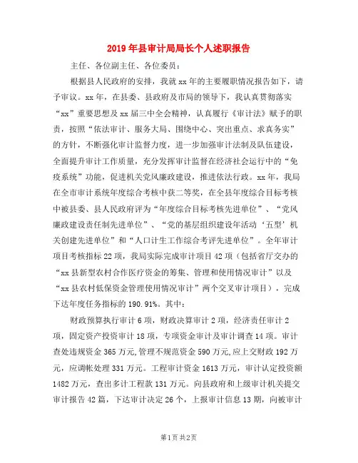 2019年县审计局局长个人述职报告