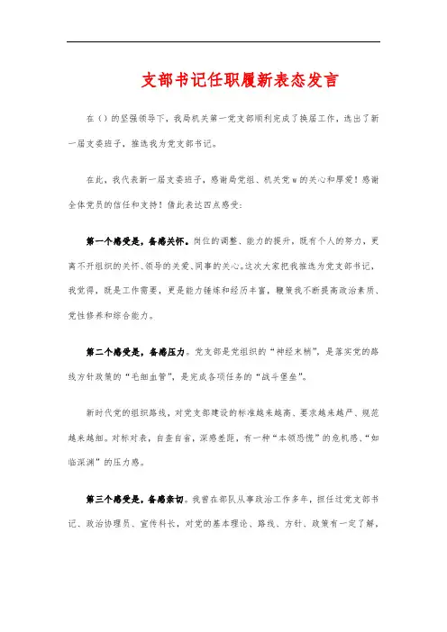 支部书记任职履新表态发言
