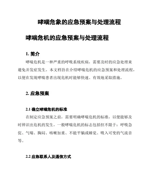 哮喘危象的应急预案与处理流程
