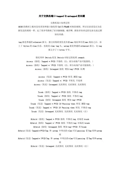 关于交换机端口tagged与untagged的问题
