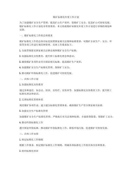 煤矿标准化年度工作计划