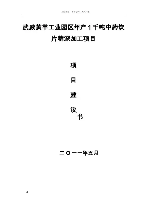中药饮片精深加工项目建议书
