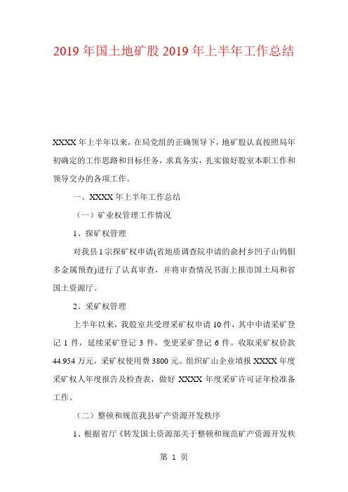 2019年国土地矿股2019年上半年工作总结-7页word资料