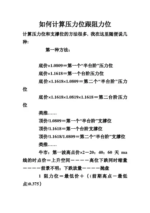 如何精确计算压力位跟阻力位