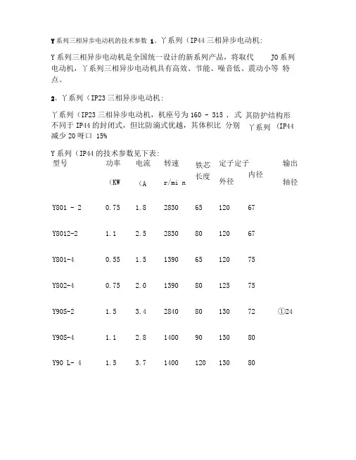 Y系列三相异步电动机的技术参数(精)