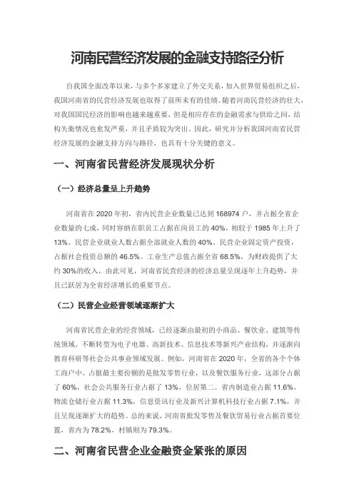 河南民营经济发展的金融支持路径分析